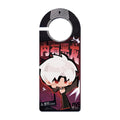 Dark acrylic door hanger with chibi Sylus, red lettering and a circular cutout