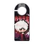 Dark acrylic door hanger with chibi Sylus, red lettering and a circular cutout