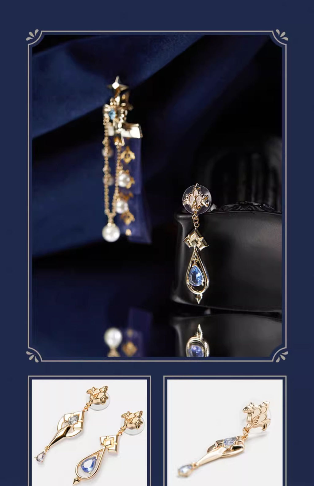 Genshin Impact: Furina Impression Theme Unbalanced Earrings - 925 Silver