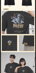 Logos T-shirt — print details and model styling photographs. Image 6.