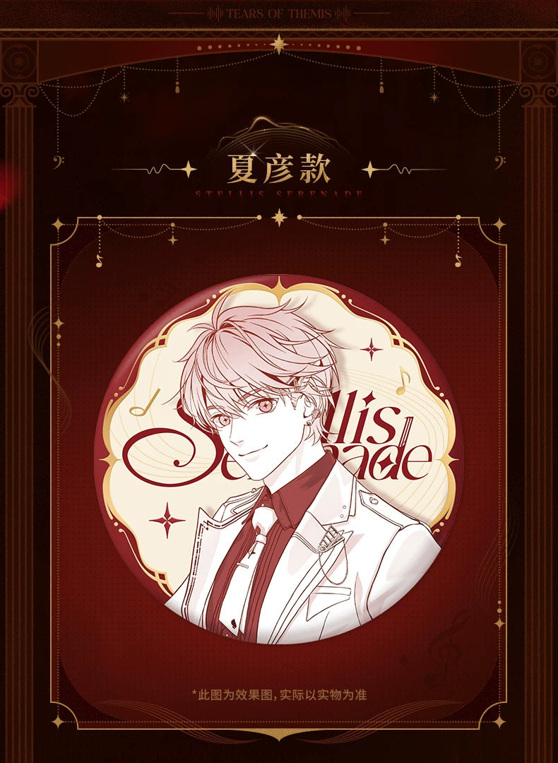 未定事件簿 · Stellis Serenade · ツートーン線画缶バッジ · 水無瀬夏彦 — えんじ色に金色の肖像線画