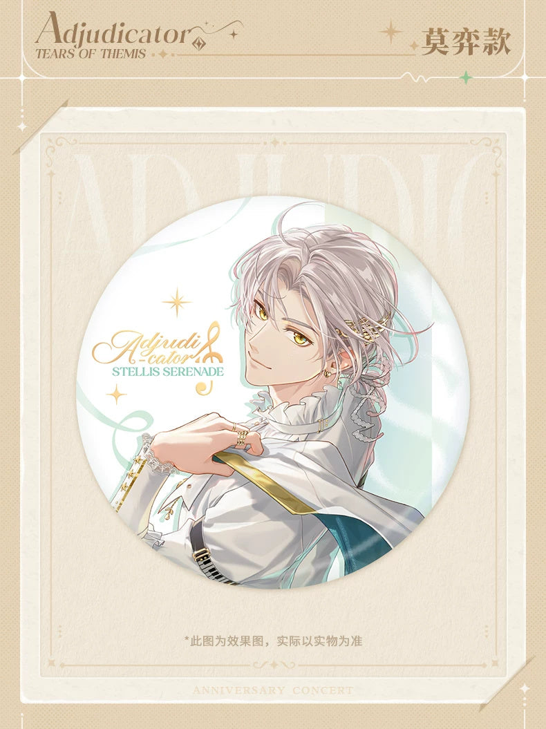 未定事件簿 · Stellis Serenade · 75mm缶バッジ · 森月黎 — 商品イラストと掲載デザイン
