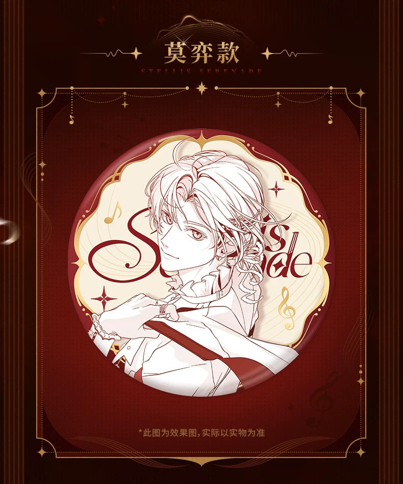 未定事件簿 · Stellis Serenade · ツートーン線画缶バッジ · 森月黎 — えんじ色に金色の肖像線画