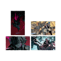The four Lohen postcards: B (vertical, crimson), A (Lohen close-up), C (golden scene) and D (teal scene)