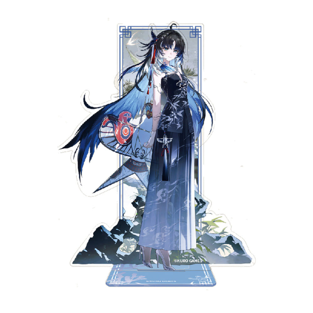 Yangyang: Xuanling acrylic stand with a large swallow kite, rocks and a lattice-framed panel on a blue base