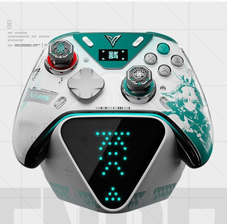 Arcane Edition controller on the charging dock with a mint dot display