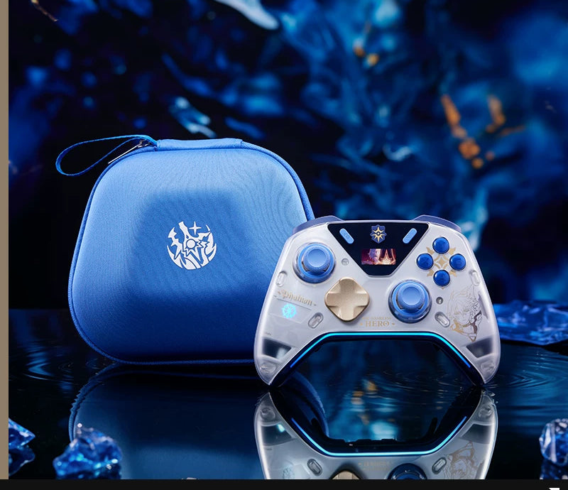 Phainon controller alongside its blue carrying case.
