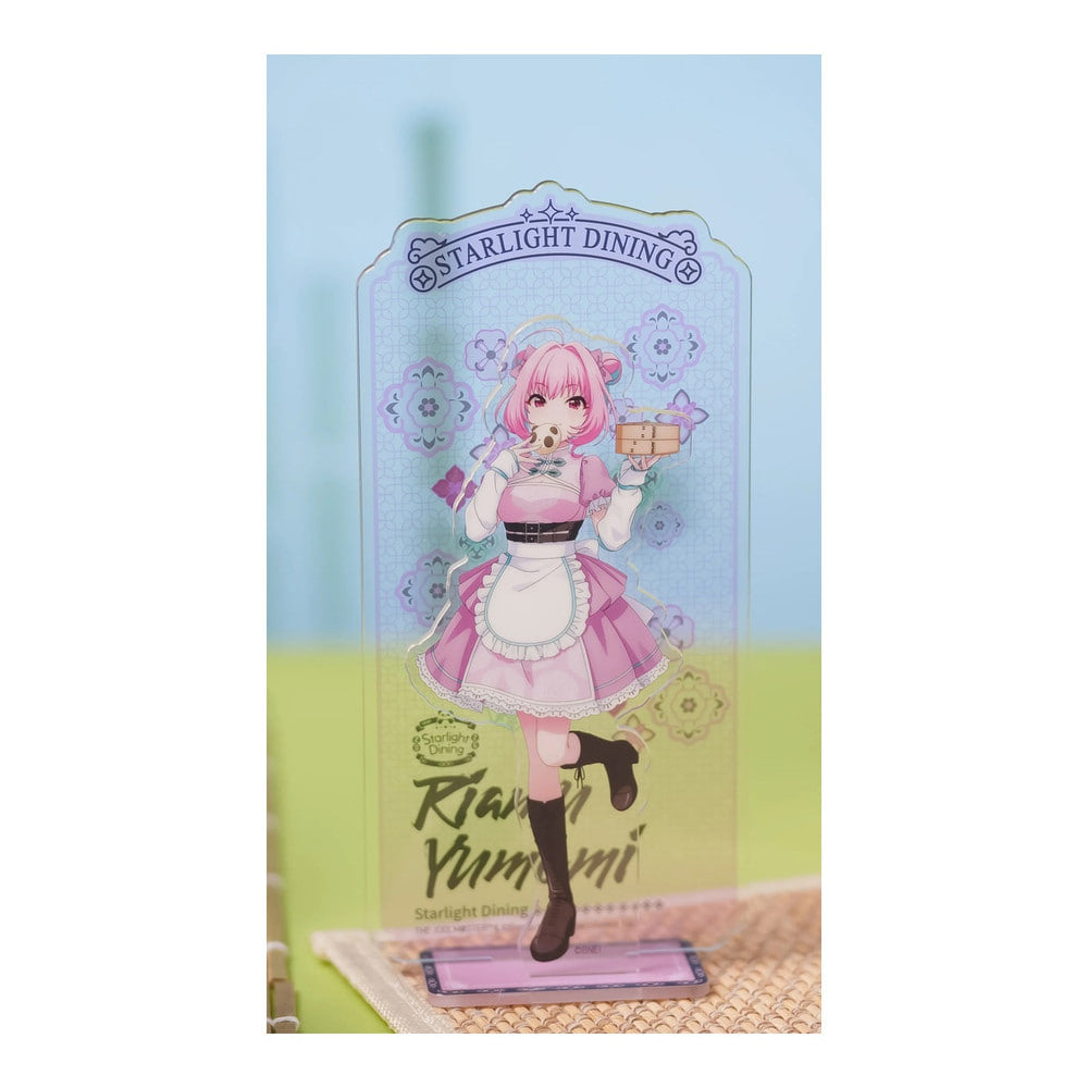 Acrylic stand: Riamu Yumemi in a pink Chinese-style maid outfit, holding a panda bun and a bamboo steamer