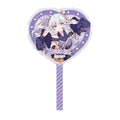 Yachiyo Runami heart acrylic cheering fan: Yachiyo in a lavender heart frame with her name, on a lavender striped handle
