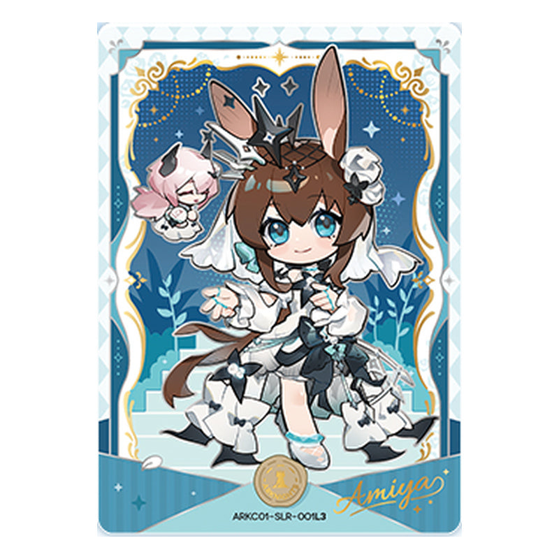 SLR-001 sample card: chibi Amiya in a white dress in a starry blue frame