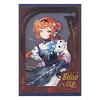 Sonetto film shikishi design with a blue bow and polka-dot sleeves, in a dark red frame