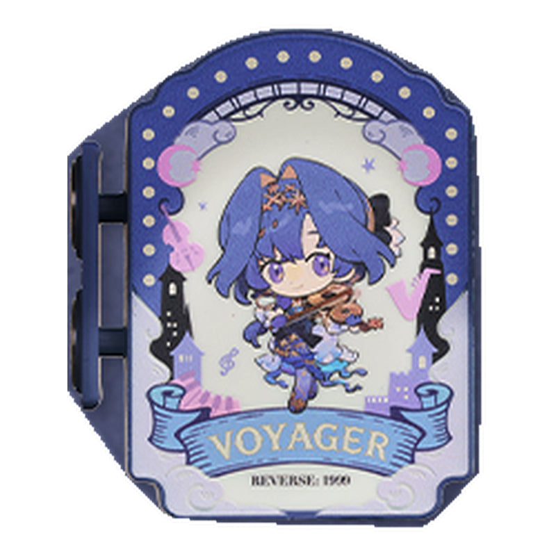 ボイジャーのミニライトボックスマグネット。ネイビーの劇場看板風フレームの中のバイオリンを持つデフォルメボイジャー