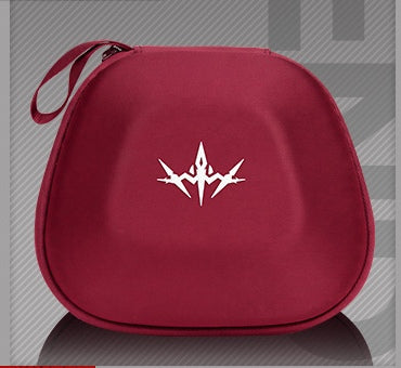 Dark red zip pouch with a white Camille emblem