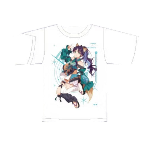 酒寄彩葉の白いTシャツ。前面にジャンプするポーズの彩葉の大きなプリント
