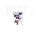 月見ヤチヨの白いTシャツ。前面にジャンプするポーズのヤチヨの大きなプリント