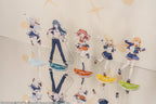 Front photo of assembled stands and their name bases; Saki Hanami is centre