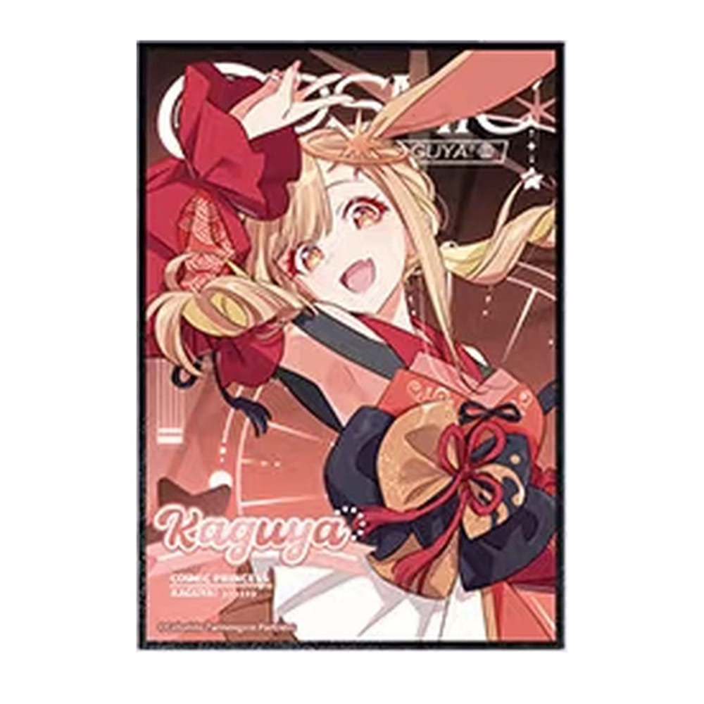 Kaguya acrylic shikishi board in a magazine-cover style with a large COSMIC masthead, on a coral background