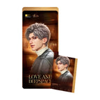 Sylus portrait on an amber cinema-themed ticket holder and matching ticket card