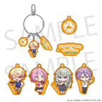 The six Wonderlands×Showtime acrylic charm parts and a wire-ring assembly example.