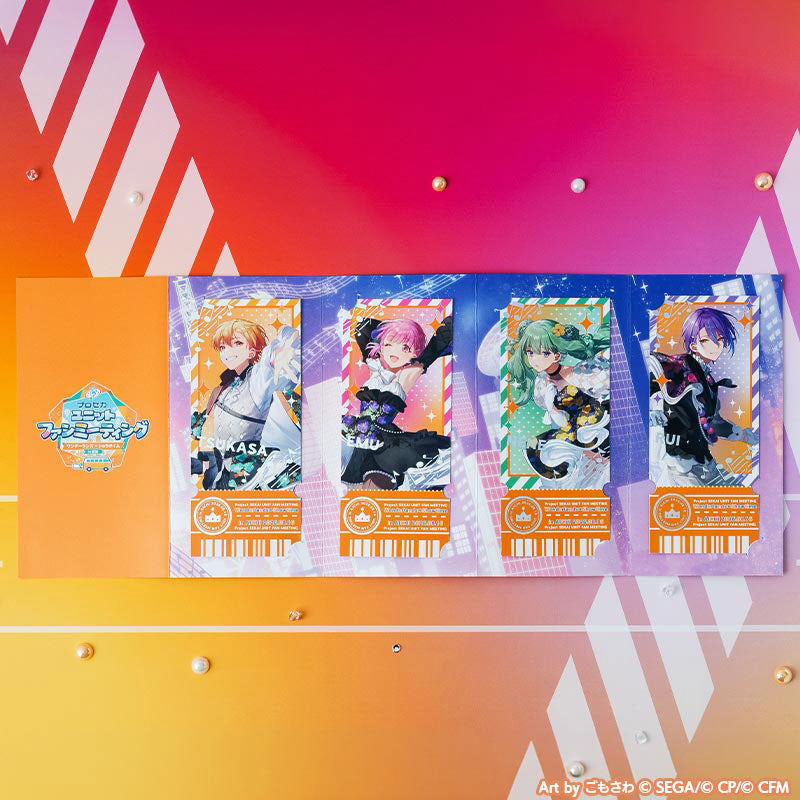Project SEKAI Four character designs arranged with their printed display mount — view 2