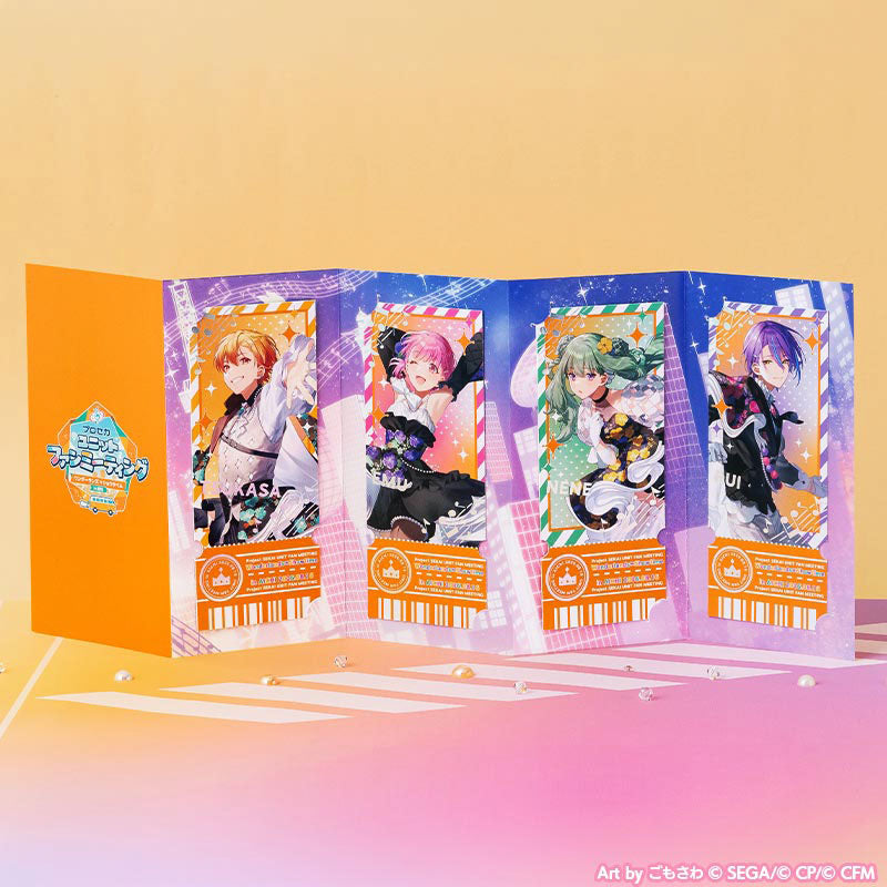 Project SEKAI Four character designs arranged with their printed display mount — view 4