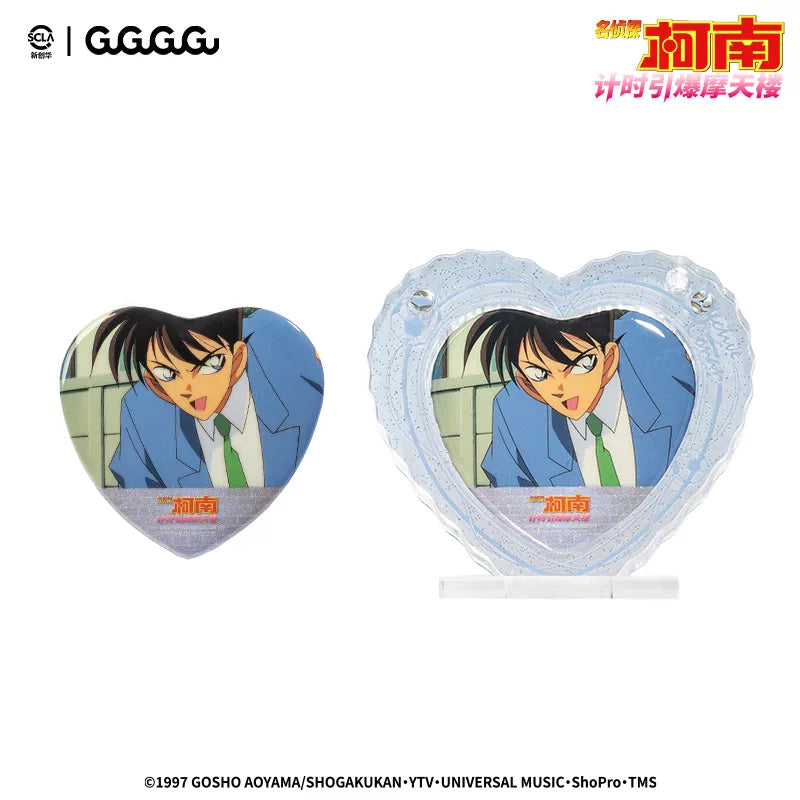 명탐정 코난 공식 정품 굿즈 시한장치의 마천루 하트 캔 뱃지 & 아크릴 장식 쿠도 신이치