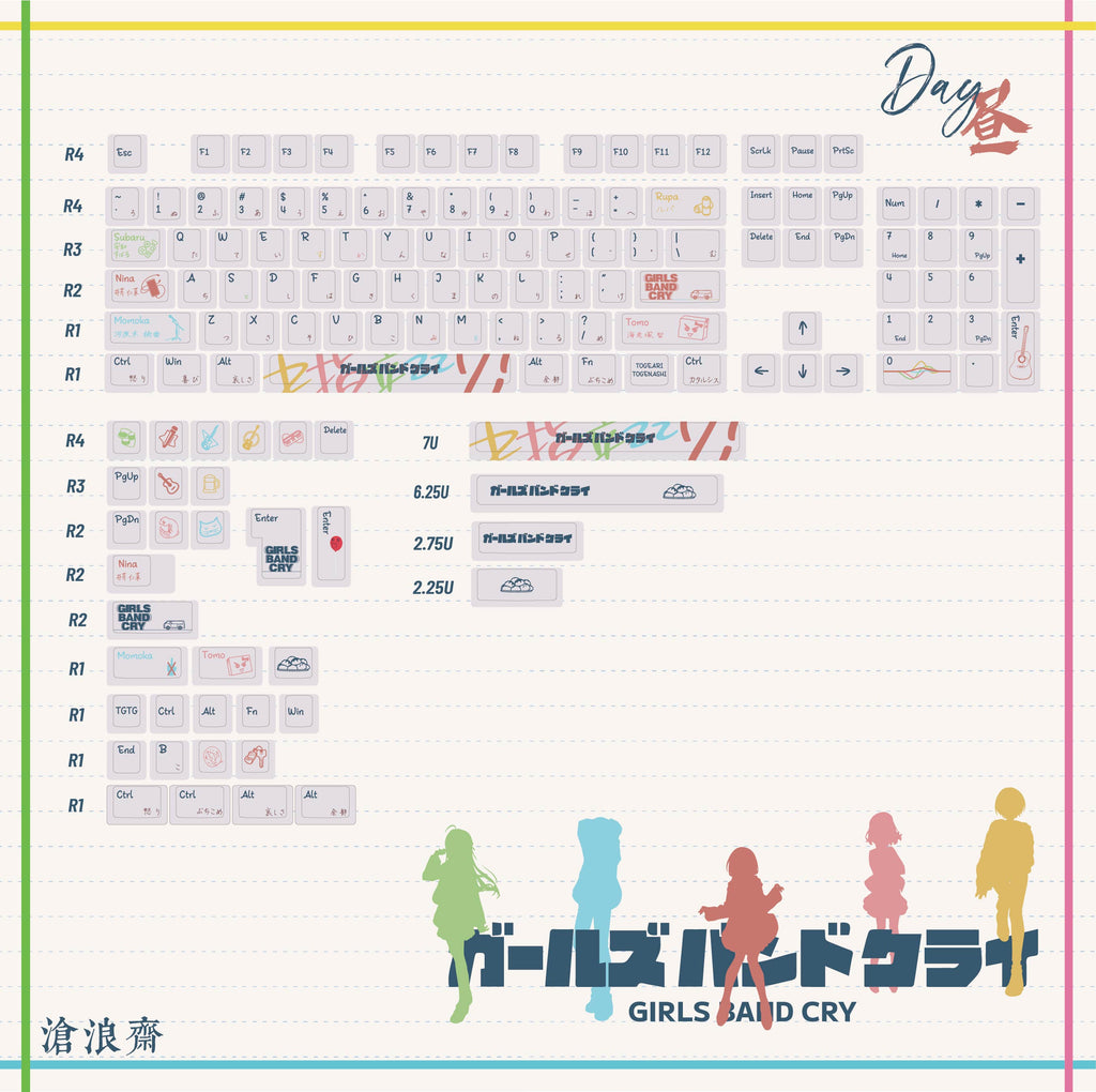 Girls Band Cry: Togenashi Togeari PBT Keycap Set - White Ver. (140 Keys)