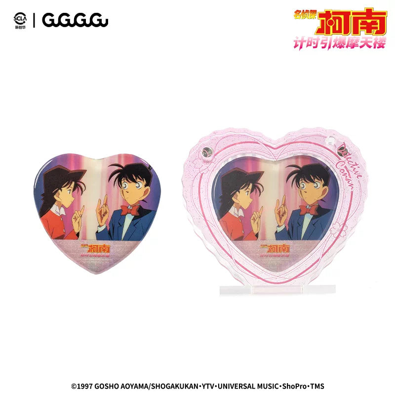 명탐정 코난 공식 정품 굿즈 시한장치의 마천루 하트 캔 뱃지 & 아크릴 장식 쿠도 신이치 & 모리 란
